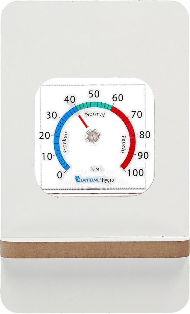Hygrometer in Holzrahmen Weiß Analog zum hinstellen Innen Zimmer Luftfeuchtemesser Kunststoff mit Holzständer Luftfeuchte 0 bis 100% rel.