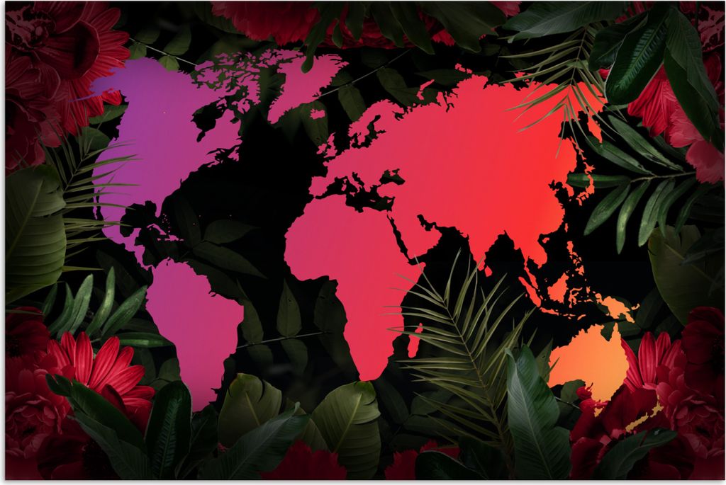 MuchoWow Poster Weltkarte - Farben - Dschungel 180x120 cm - Fotoplakat
