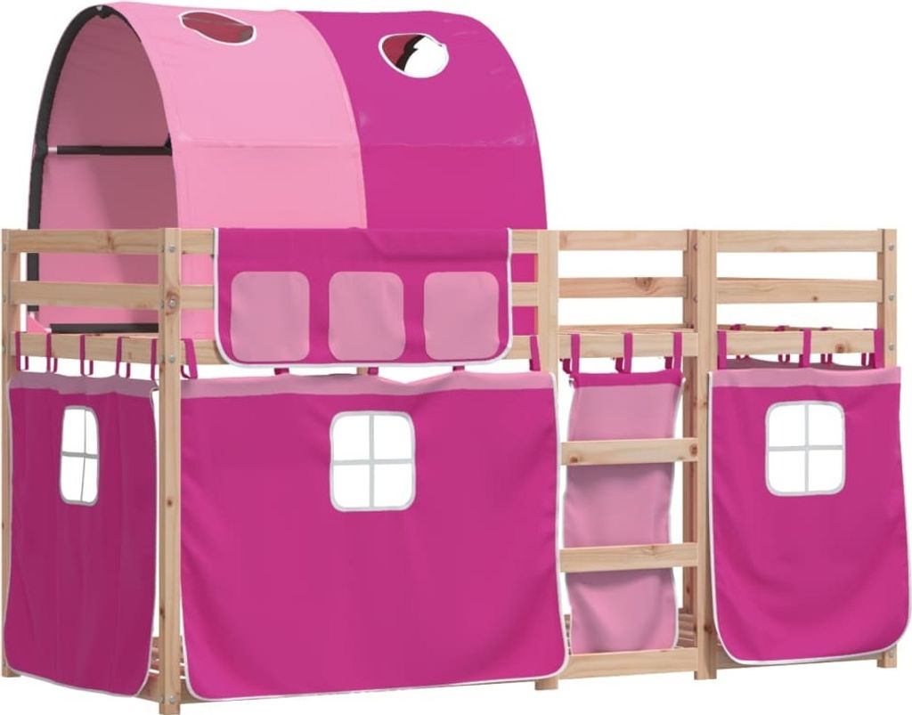 Best Möbel Bettrahmen inkl. Lattenrost - Etagenbett mit Vorhängen Rosa 90x190 cm Massivholz Kiefer - Klassische Betten CL8181136 2parcel