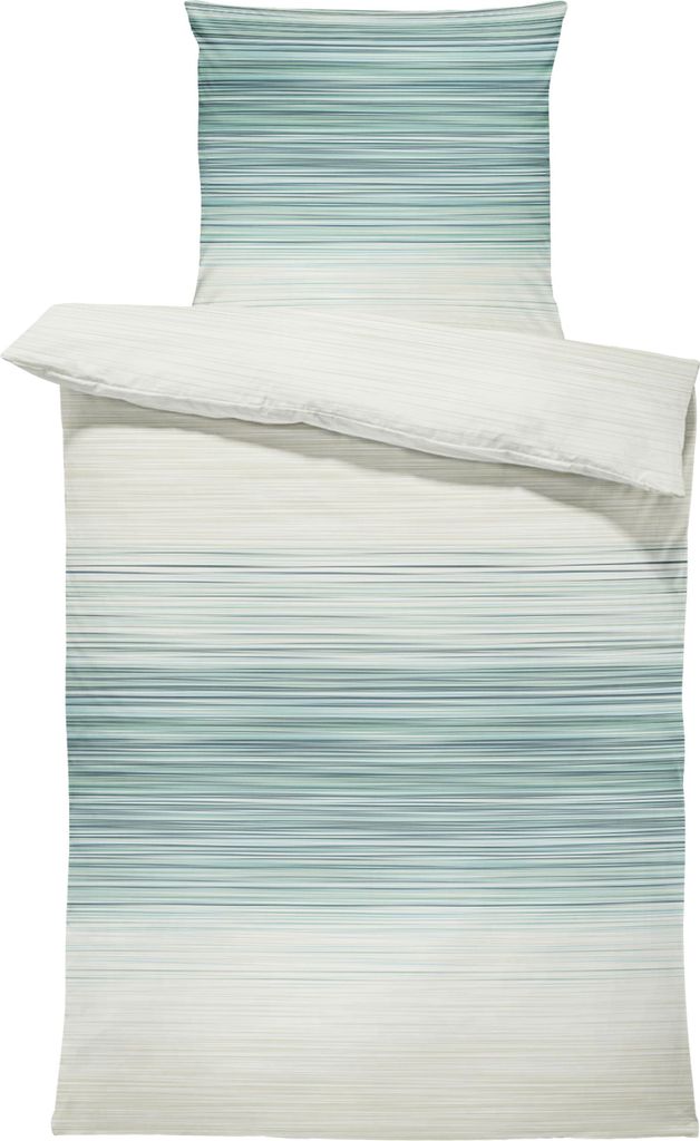 4 teilig Bettwäsche 155x220 cm gestreift beige grün Pastell Renforcé Baumwolle