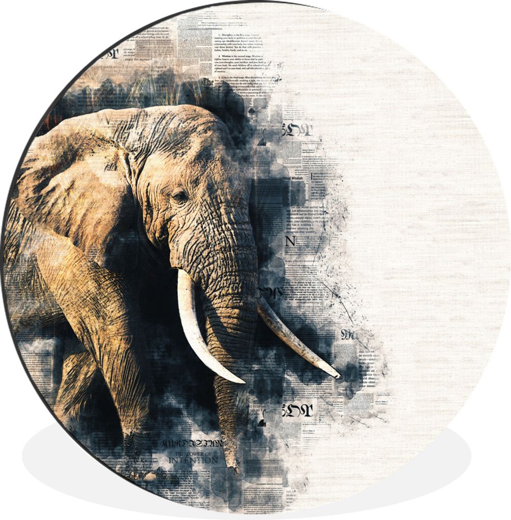 MuchoWow Aluminium Wandkreis Elefant - Papier - Farbe Ø 60 cm Wanddeko Modern Wohnzimmer - Wand Kreis - Wandbild - Schlafzimmer - Aluminium Bild...