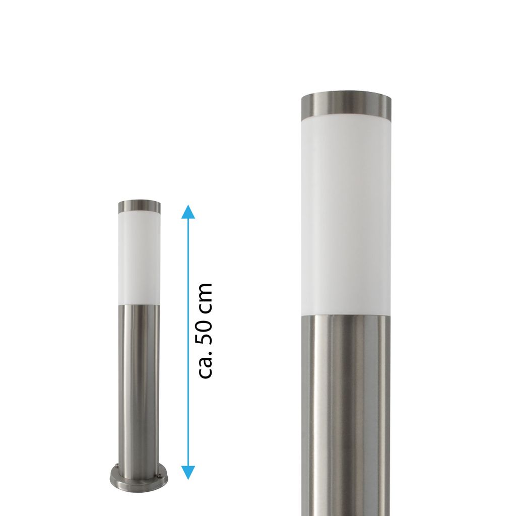 Moderne Edelstahl Wegeleuchte 50cm – stilvolle Gartenlampe mit E27 Fassung – wetterfeste Pollerleuchte IP44 für Wege & Einfahrten | 232-500