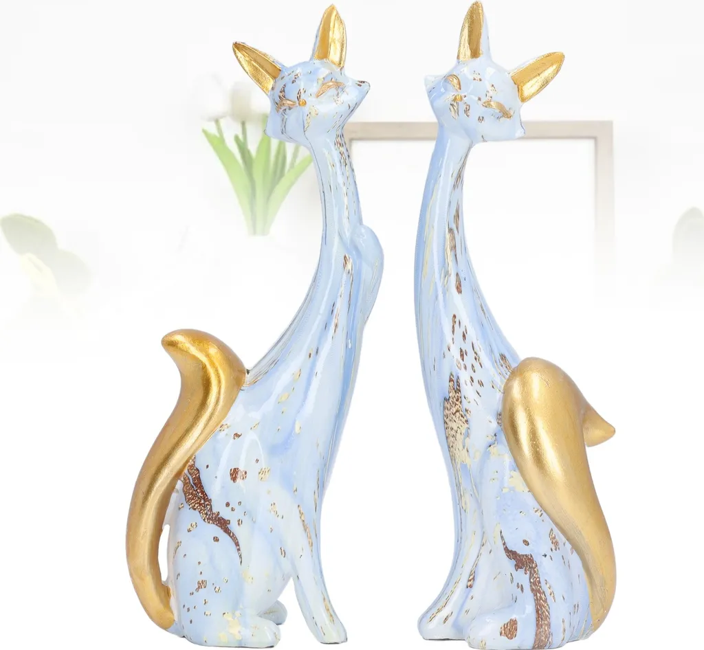 Duo Statuettes Chats Multicolores en Résine - Objets Déco Originaux