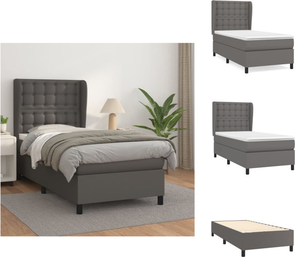 vidaXL Boxspringbett mit Matratze Grau 90x200 cm Kunstleder - Betten & Bettgestelle