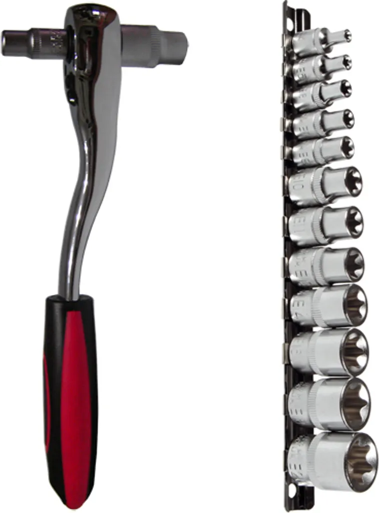 Clé à cliquet réversible double entraînement 1/4" et 3/8" profil E Torx