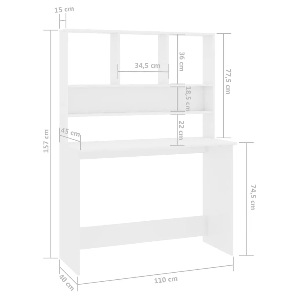 Bureau bibliothèque combiné blanc laqué 110 cm pour chambre et studio - 6