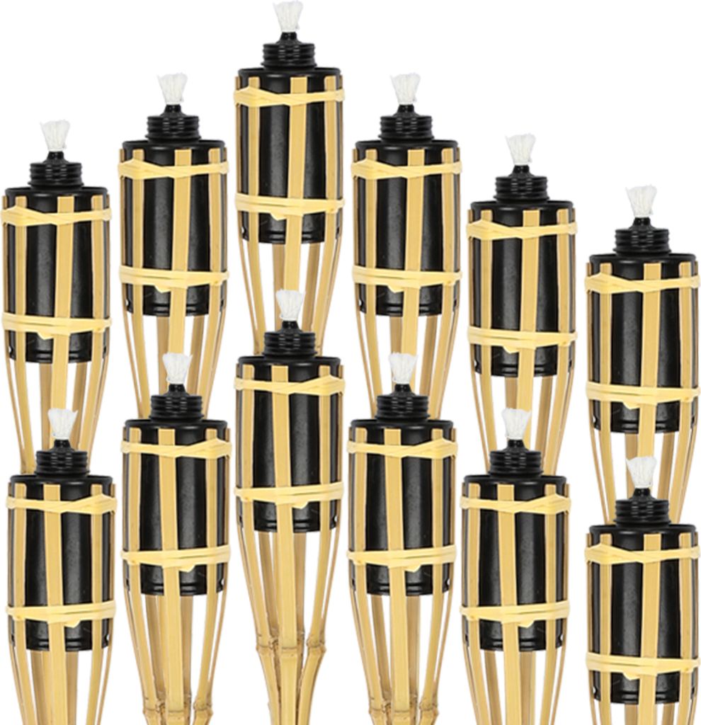 Clanmacy 36x Gartenfackeln Set Bambus Lampen Fackeloel Docht 90cm Ölfackeln für fackeln Flammen Party Deko