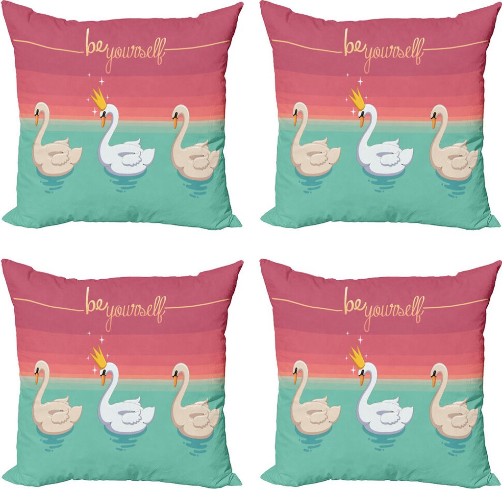 ABAKUHAUS Sprichwort Kissenbezug Set (4 Stück), Motivation Wasservögel, Moderner Doppelseitiger Digitaldruck, 45 cm x 45 cm, Pale Rubin Seafoam