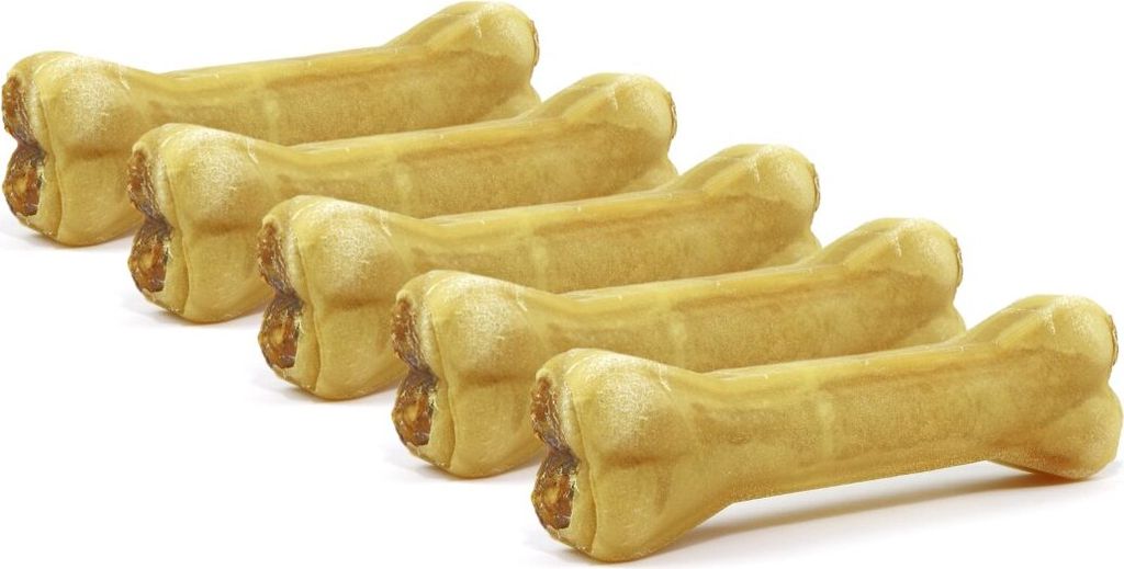DOGBOSS 100% Natur Kauknochen - Hundeknochen, Rinderhaut mit Strauß, 5 Stück 17 cm