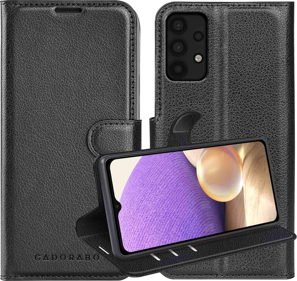 Cadorabo Hülle für Samsung Galaxy A32 5G in PHANTOM SCHWARZ Schutzhülle mit Magnetverschluss, Standfunktion und Kartenfach Flip Case Cover Etui ...