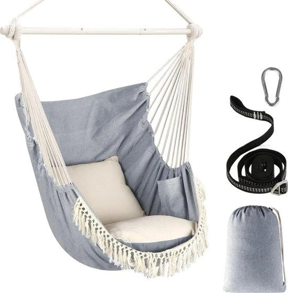Siège suspendu macramé robuste 227kg avec support acier et coussins