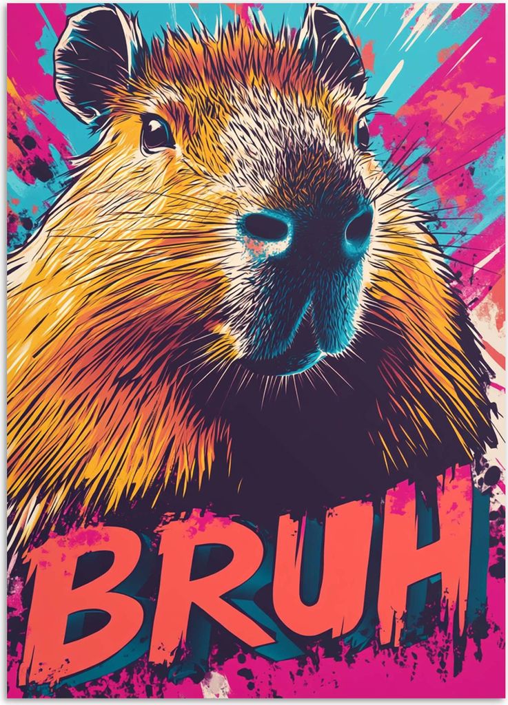 Buntes CAPYBARA-Wandposter. Geschenk für einen Teenager. Produktbild 