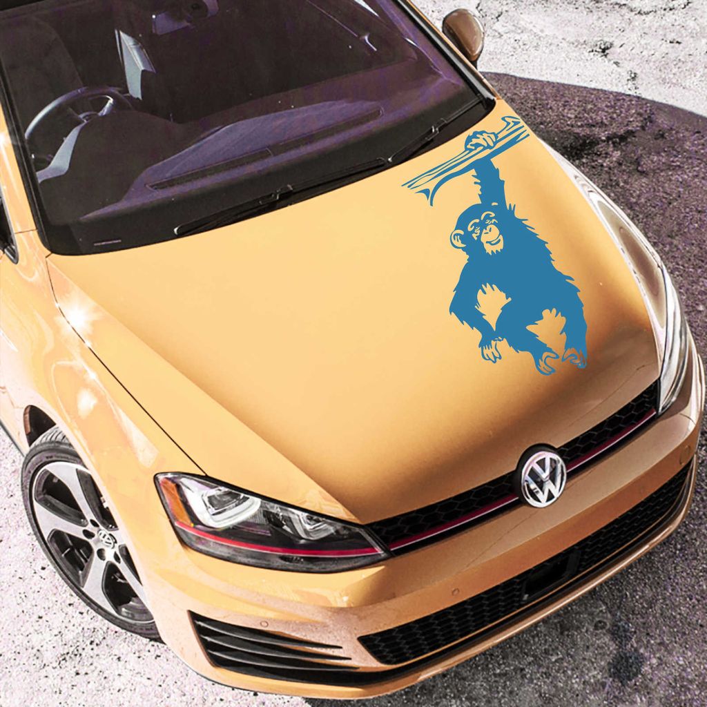 Aufkleber - Autoaufkleber "Schimpanse" 70cm x 43cm hellblau - Tuning Carystyling Heckscheibe Auto