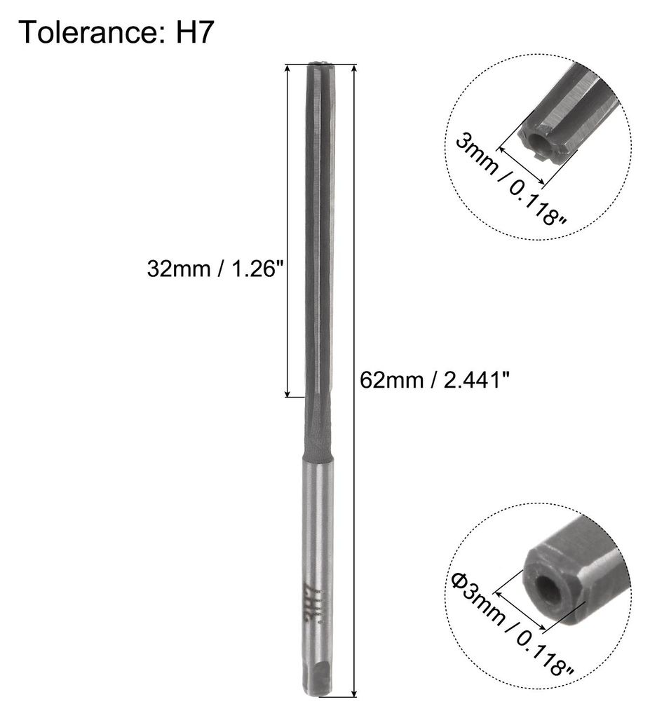 Handreibahlen, 3mm H7 Metrische Reibahle Bohrer fš¹r Metall Holz Loch Reiben, Gerade Nut Hochgeschwindigkeitsstahl (HSS) Werkzeug