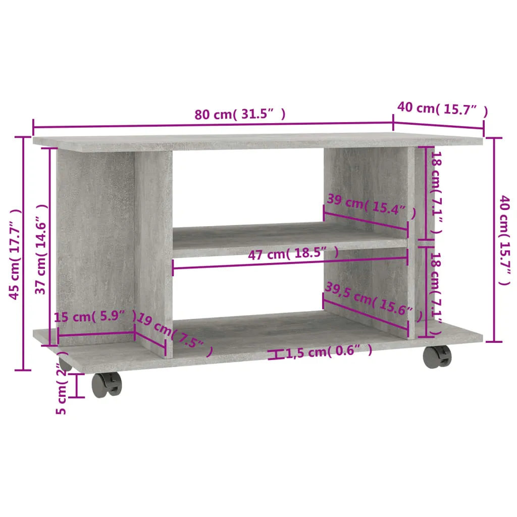 SYFAX™ Mobile TV con Ruote Grigio Cemento 80x40x45 cm in Multistrato - 5