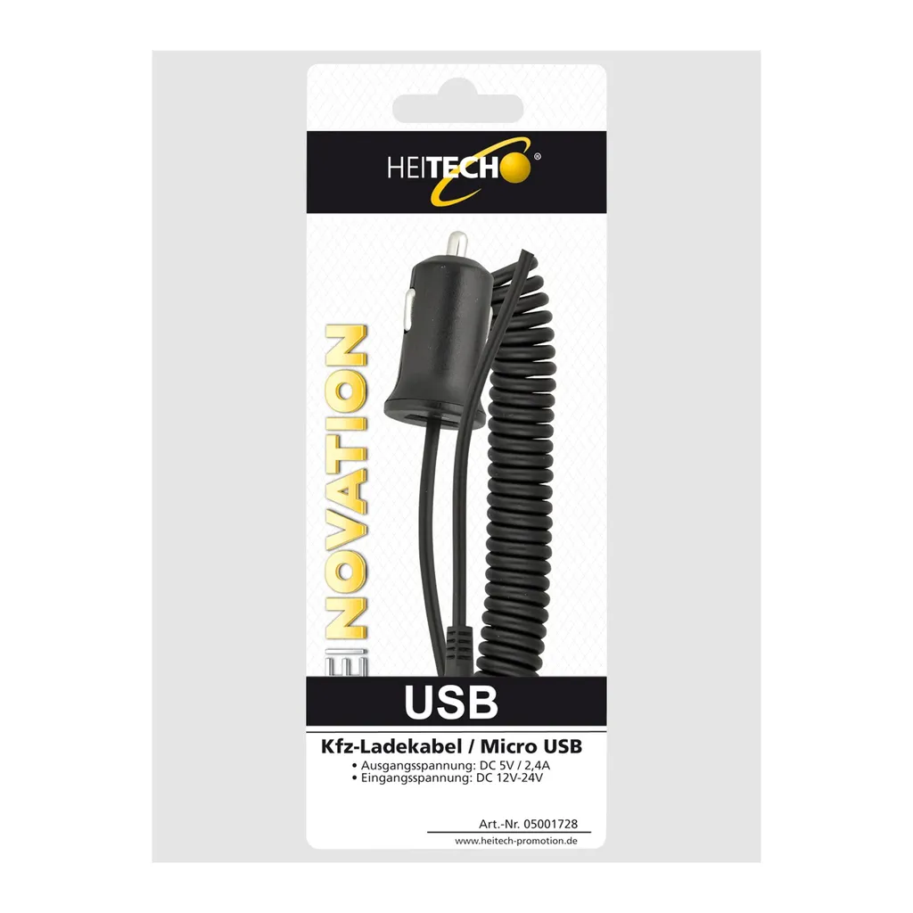 HEITECH cavo caricabatteria per auto / Adattatore caricabatteria per auto Micro USB lunghezza cavo caricabatteria per auto 1,1 m nero