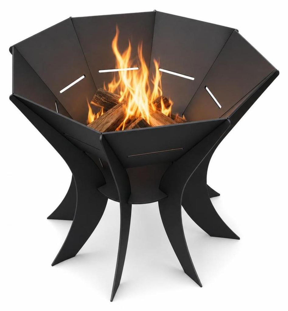 MetaloPro Aethera Feuerschale Stahl schwarz Ø 54 cm – Outdoor Feuerstelle pulverbeschichtet, industrielles Design, für Holz, robust für Garten...