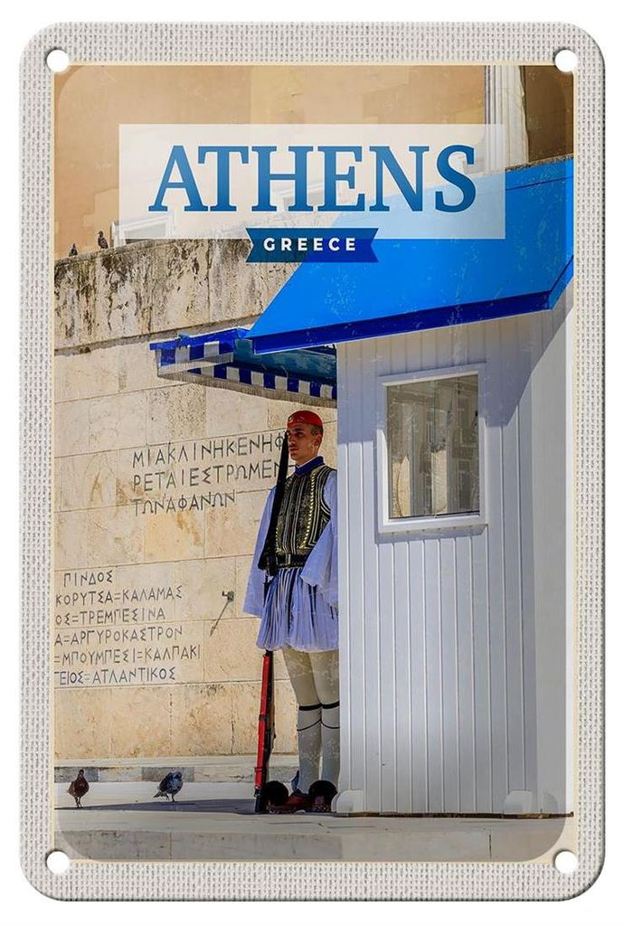 Blechschild Reise 12x18cm Athens Greece Evzone Wache Dekoration
