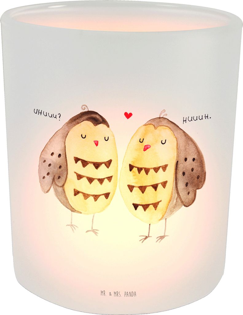 Mr. & Mrs. Panda stimmungslicht Eulen Liebe - Transparent - Geschenk, Balkon Windlicht, Kerzenhalter, Glas, All You Need Is Love, Eule, Paar, Teeli...