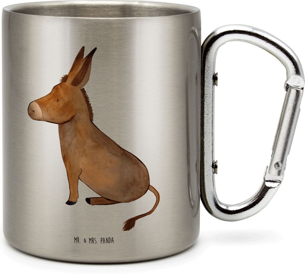 Mr. & Mrs. Panda karabiner tasse Esel - Transparent - Geschenk, Weisheit, Ziel, Lustige Sprüche, Teebecher, Isolierbecher, Zuversicht, Teetasse, t...