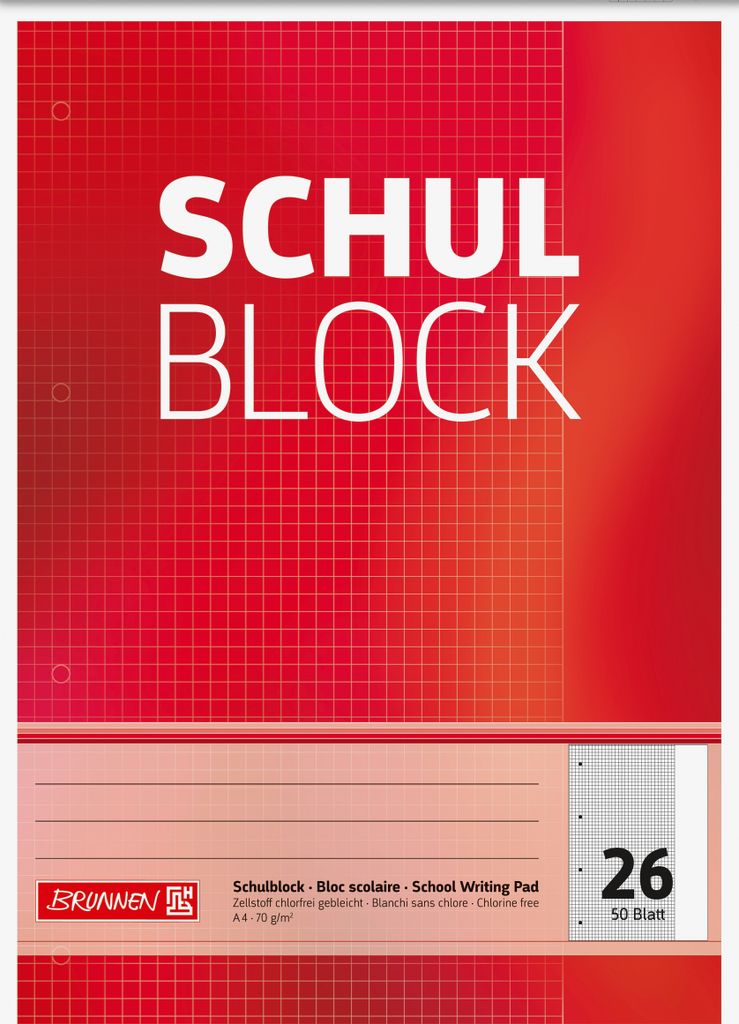 Schulblock A4 kariert Lineatur 26 4-fach gelocht 50 Blatt Produktbild 