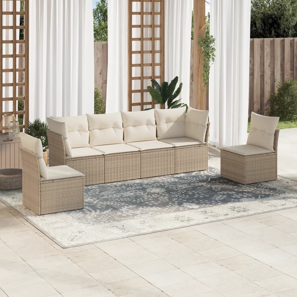 CLORIS 6-tlg. Garten-Sofagarnitur - mit Kissen - Beige Poly Rattan - Gartenmöbelgarnituren LL0000257457