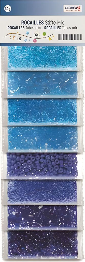 GLOREX Rocailles Stifte Mix 40g Blautöne, 8 verschiedene Farbtöne