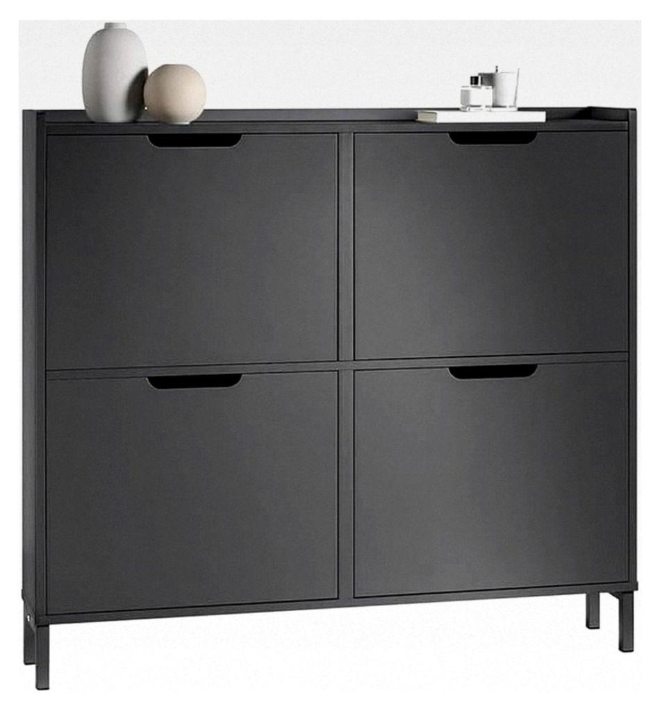Schmaler Schuhschrank mit 4 Klappen, platzsparender Schuhkipper, hohe Kommode mit 4 Ablagen, geschlossenes Schuhregal für Diele, Flur, Garderobe 1...
