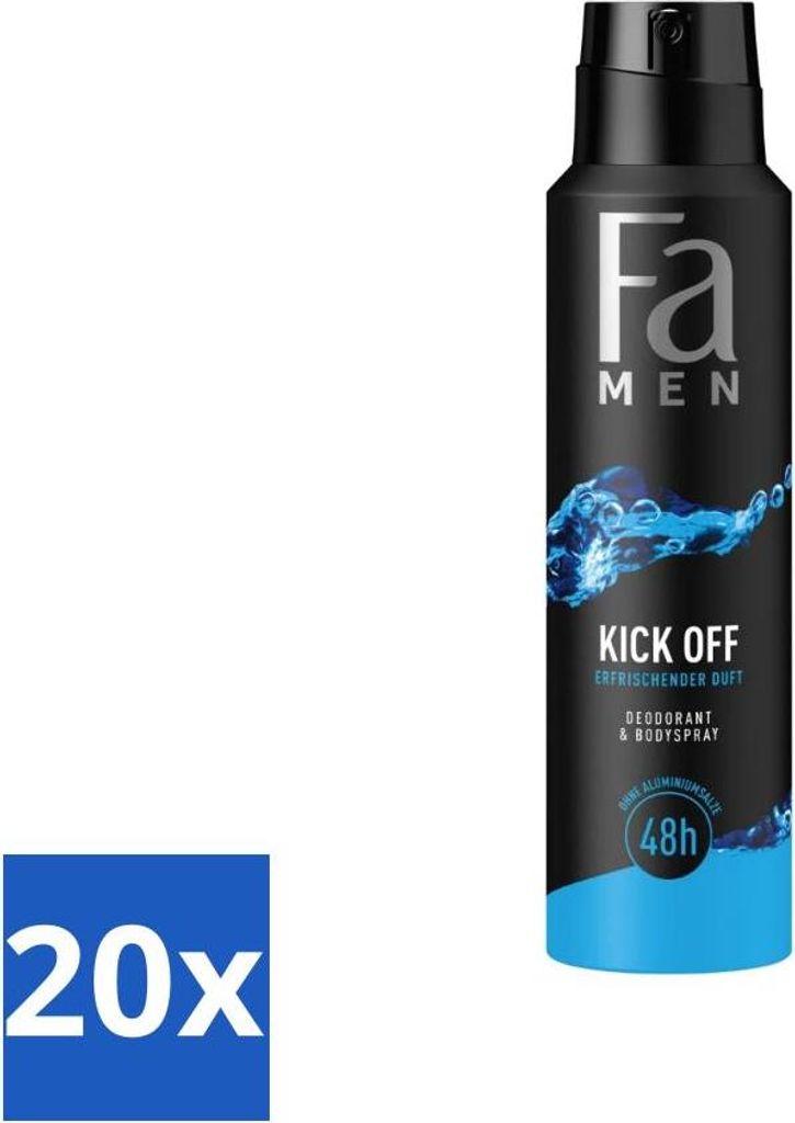 Fa Men - Deodorant Body Spray - Kick-Off - Erfrischend - 48-Stunden-Schutz - 150 ml - Vorteilspack - 20 Stücke