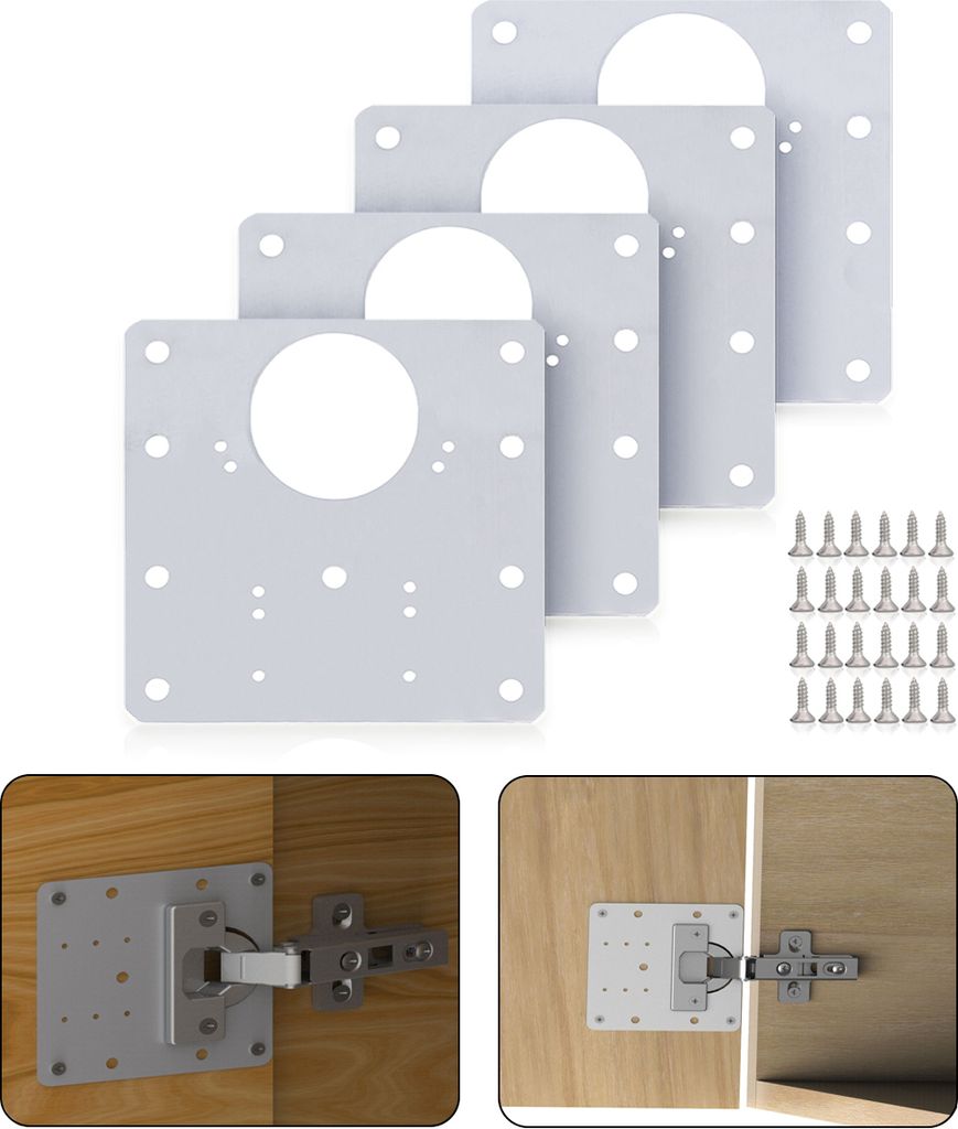 Scharnier 4er Set Reparaturplatte Möbelverbinder Topfbandplatte Schrank Reparaturblech Edelstahl