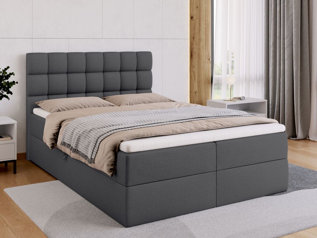 BroMARKT Boxspringbett DAKOTA mit 2 Bettkasten, Bonell-Matratze, Polsterbett, Bett (Dunkelgrau, Inari 94, 140 x 200 cm)