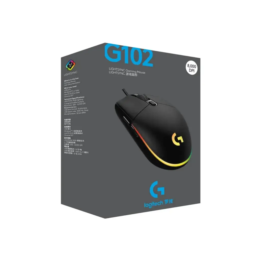 Souris de jeu rétroéclairée G102 Lightsync noire à boutons programmables - 19
