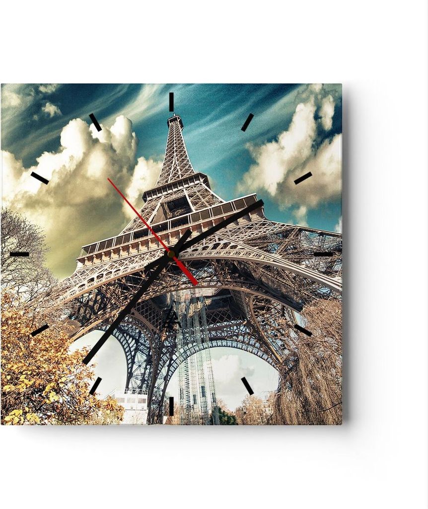 Wanduhr - Quadrat - Glasuhr - Eiffel technik europa frankreich - 40x40cm - Schleichendes Uhrwerk - Lautlos - zum Aufhängen bereit - Dekoration Mod...