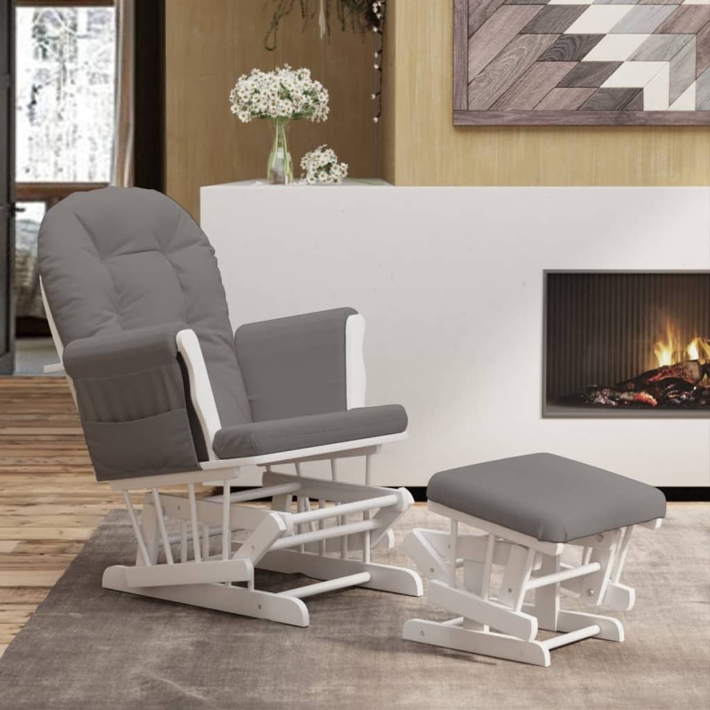 "im Angebot" Schaukelsessel mit Hocker Gleitend Dunkelgrau Stoff - Schaukelstühle CC16007