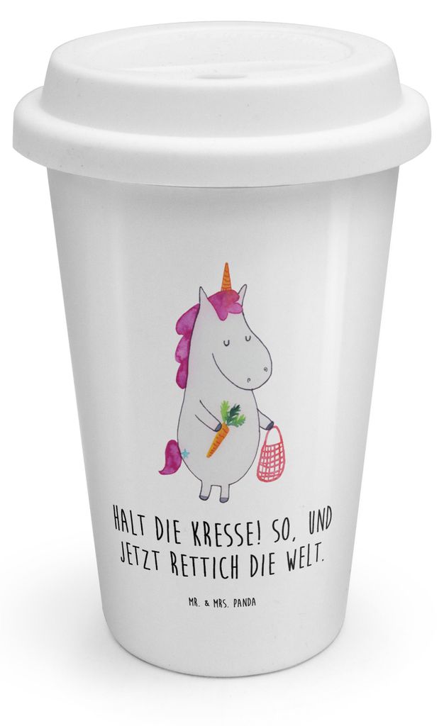 Mr. & Mrs. Panda Kaffeebecher To Go Einhorn Gemüse - Weiß - Geschenk, Unicorn, Becher, Einhörner, Biomarkt, ToGo, Thermobecher, Wochenmarkt, Iso...