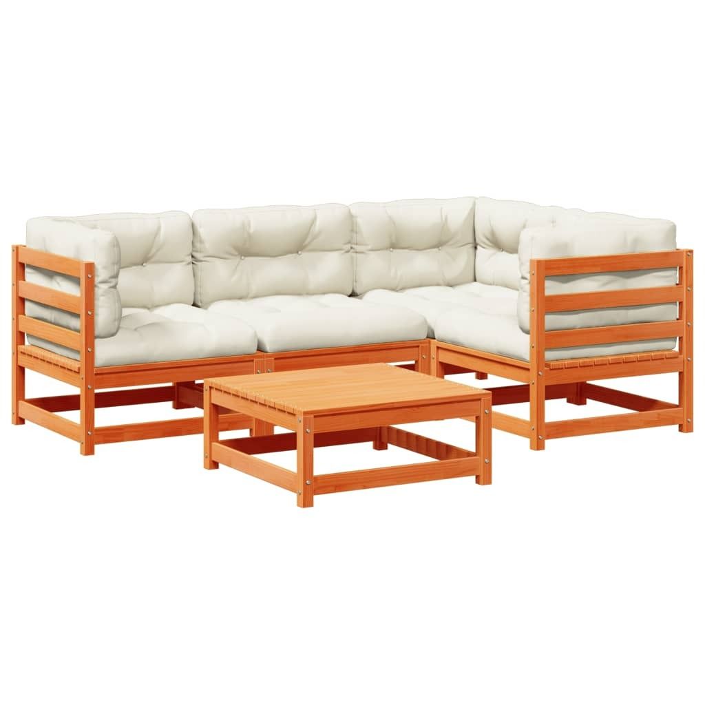 Design New Gartenmöbel Set Balkonmöbel-Set 5-tlg. Garten-Sofagarnitur mit Kissen Wachsbraun Kiefernholz - Gartenmöbelgarnituren Möbel2025 CHY74...