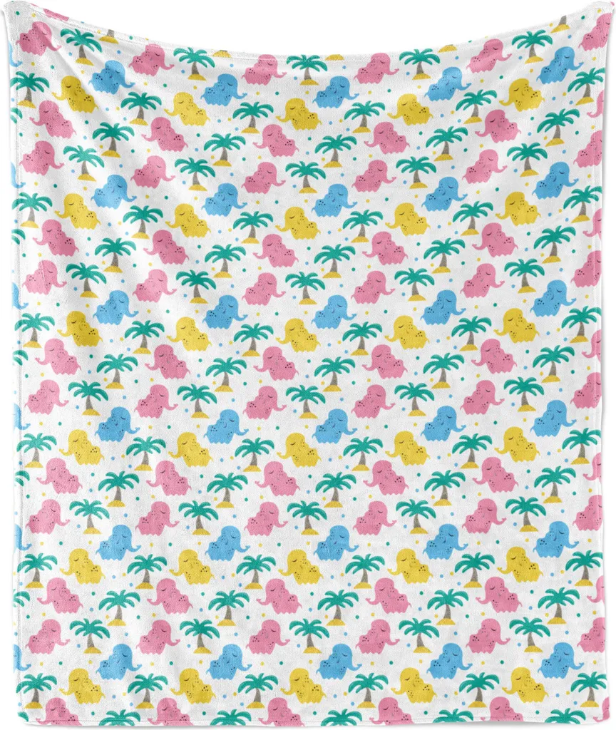 Couverture polaire anti-froid en flanelle rose motif éléphant XL