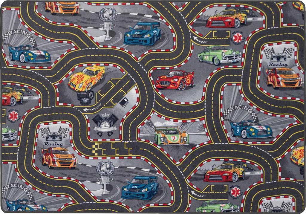 Primaflor Spielteppich CARS - 95x200cm - Kinderteppich mit Straßen & Autos - Straßenteppich für Mädchen & Jungen