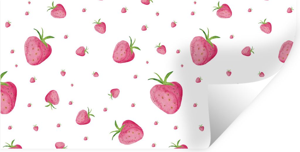 MuchoWow Wandtattoo Wandsticker Wandaufkleber Erdbeere - Obst - Aquarell 160x80 cm Selbstklebend und Repositionierbar - Sticker - Dekorfolie