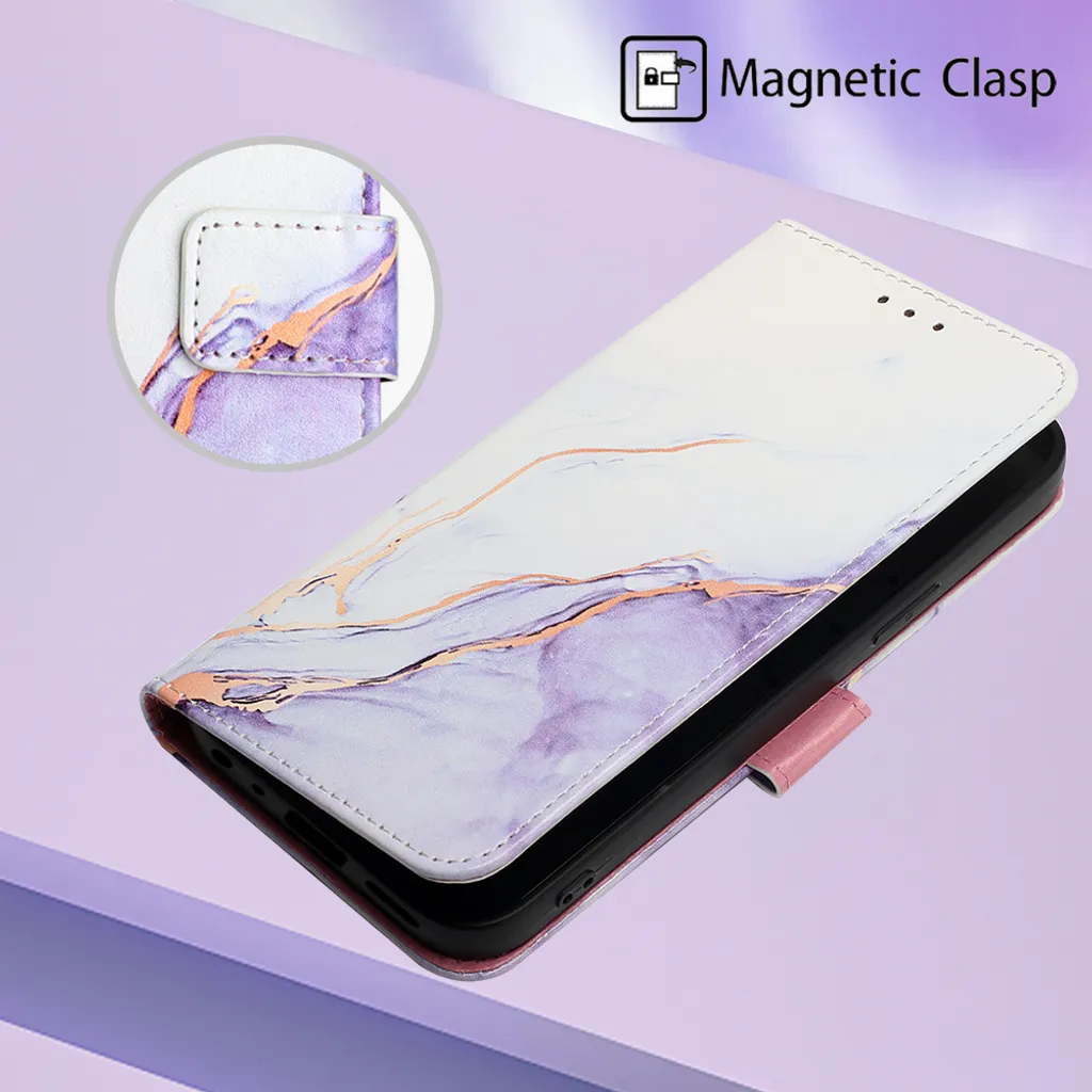 Custodia A Portafoglio Con Cerniera Magnetica Per OnePlus Nord CE3 5G - Effetto Marmo Bianco E Viola, PU Pelle - 5
