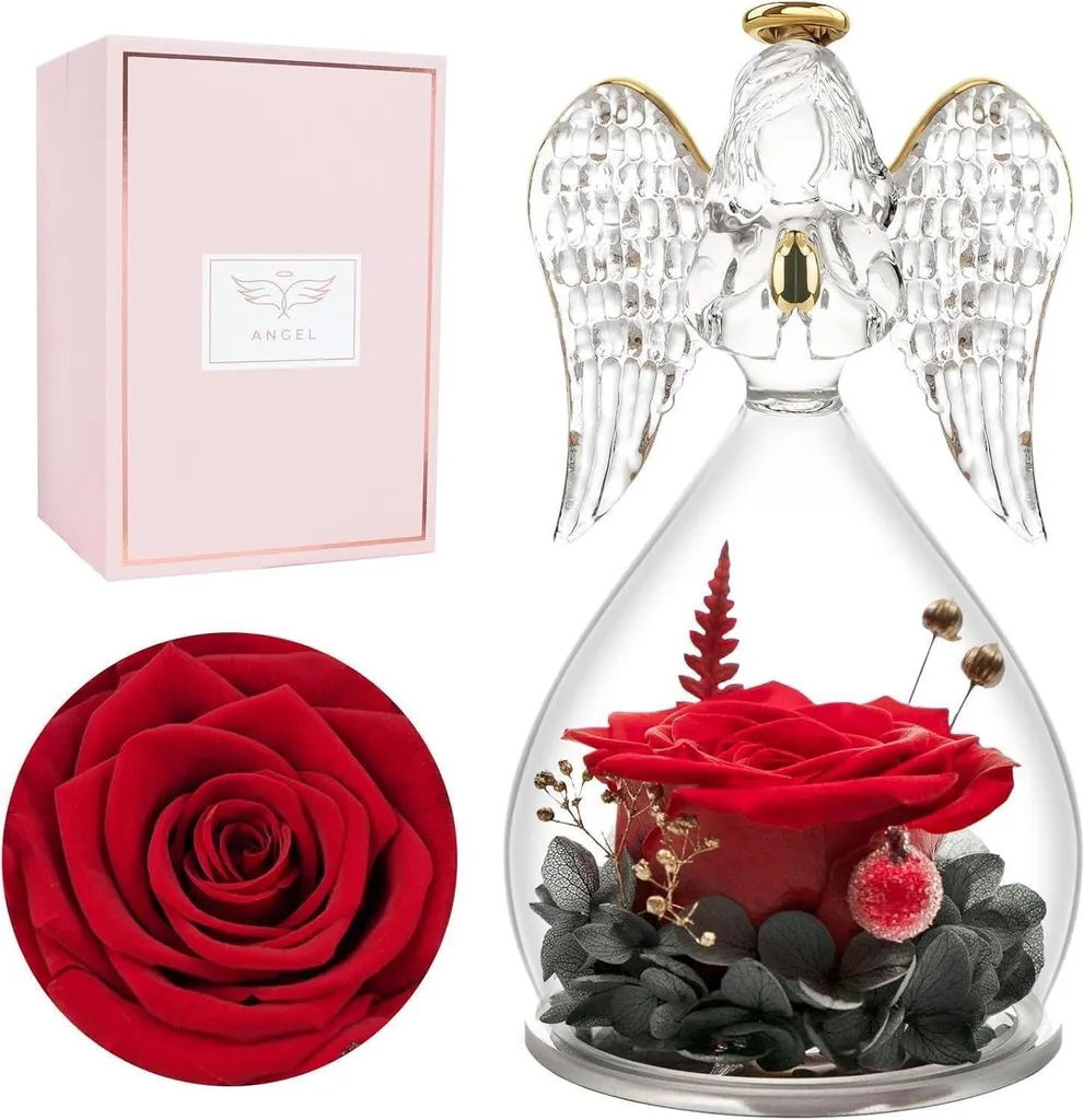 Rose Éternelle sous Ange : Un Cadeau Durable qui ne se Fane Jamais