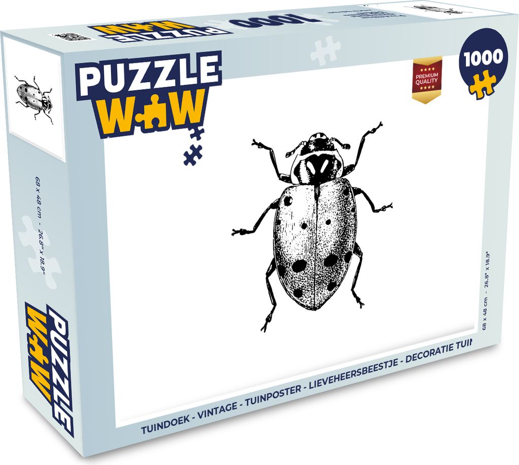 MuchoWow Puzzle 1000 Teile Vintage - Marienkäfer - Insekten - Schwarz und weiß - Erwachsene - Rätsel