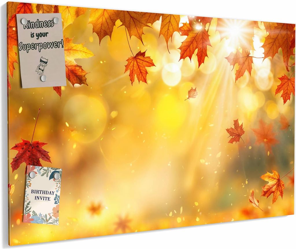 Magnettafel 60x40cm magnetisch & beschreibbar Metall-Board - Herbstblätter Sonne