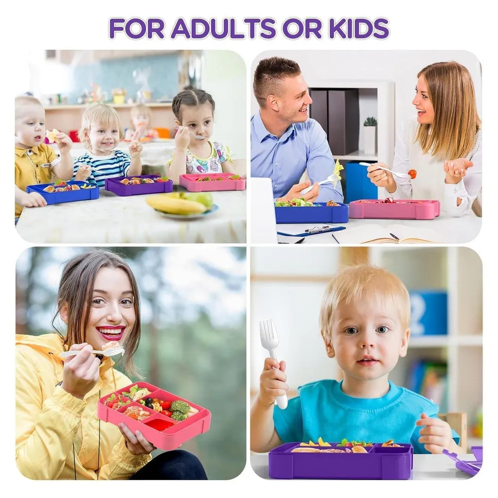 Bugucat Bento Lunch Box 1330ML 2 Set con 6 scomparti – Contenitore per il pranzo per bambini a prova di perdite, per scuola, asilo, posate incluse, nero Dgreen