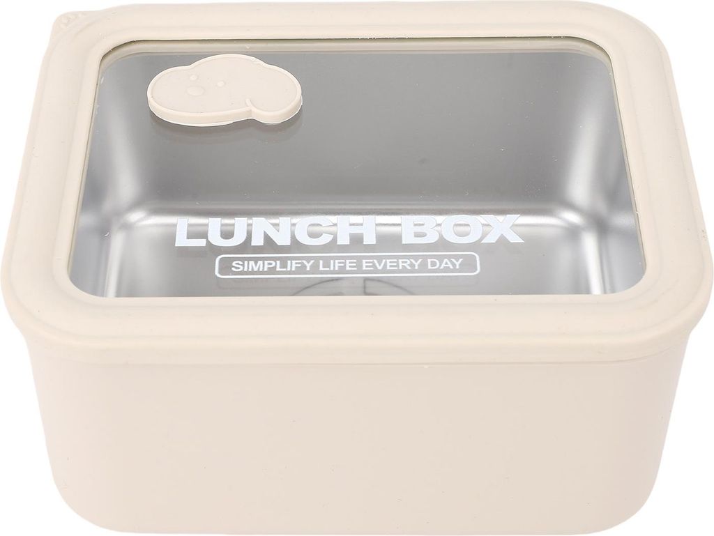 Lunchbehälter, sichtbar, mikrowellengeeignet, tragbar, Box aus 304-Edelstahl, für Schule, Picknick, Reisen, Beige, klein, 600 ml