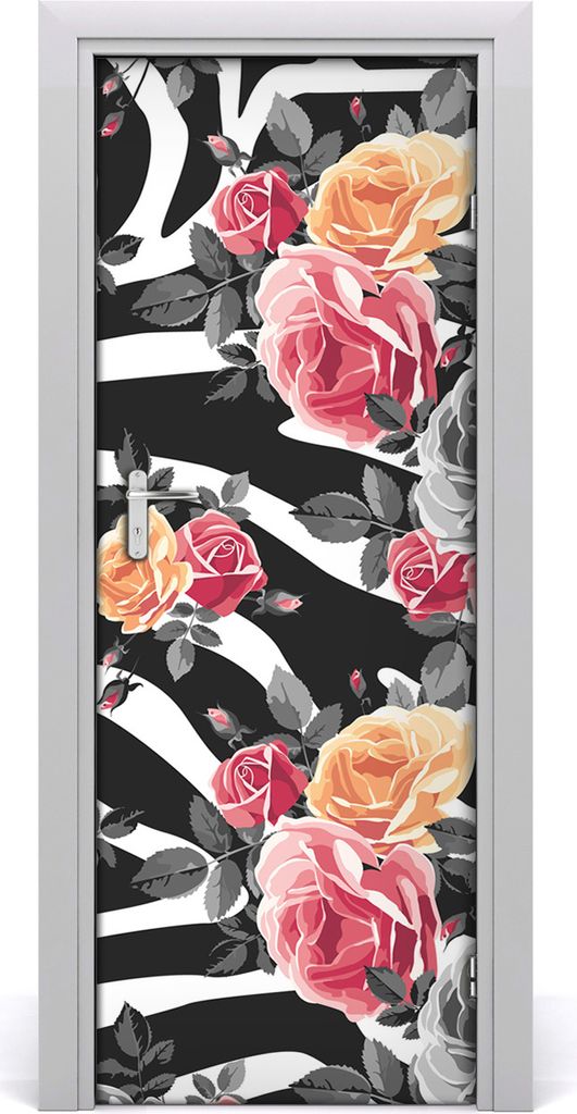 Tulup Türaufkleber 75x205 cm Dekorative Aufkleber Selbstklebend Wasserdichte Tapete Abnehmbar Schlafzimmer Wohnzimmer Wohnkultur - Rose Zebra