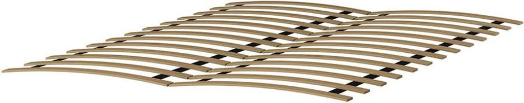 A close-up, angled view of a bed slatted base or lattenrost.