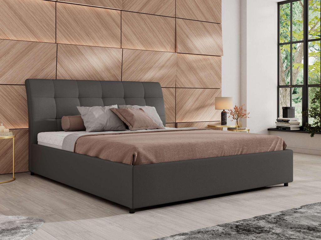 MKS MEBLE Polsterbett GALA CLASSIC Lattenrost klappbar Bett mit Stauraum 180x200 Hotel Betten Schlafzimmer Multipocket Matratze ELORI LUX Grau Kuns...