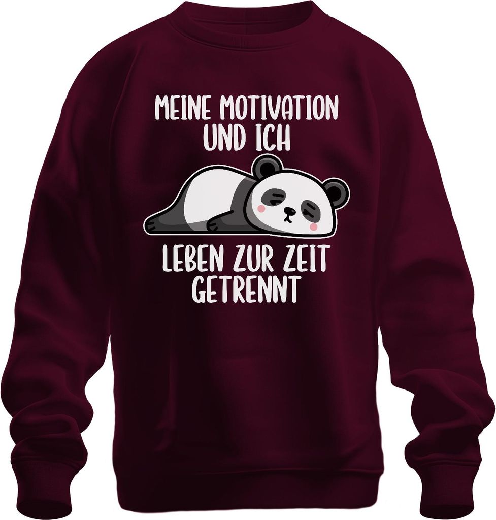 Motivation und ich leben getrennt Panda faul lustig Statement Uni Sweatshirt Pullover, Burgundy, L