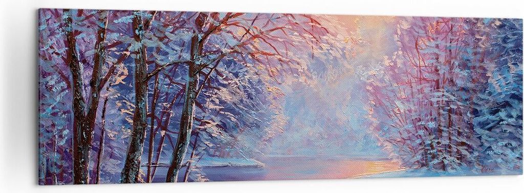 Bild auf Leinwand - Leinwandbild - Einteilig - Öl Winter Fluss - 160x50cm - Wand Bild - Wanddeko - Wandbilder - Leinwanddruck - Bilder - Wanddekor...
